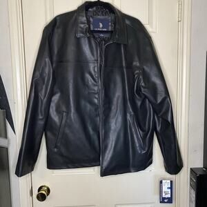 NWT US Polo Assn Mens Black Faux Leather Jacket - XL